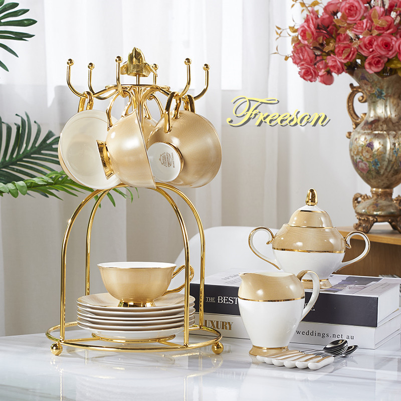 Tea Coffee Pot Set - Vàng Sang Trọng Xương Trung Quốc